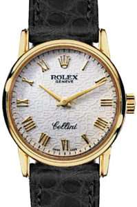 Rolex Cellini Ladies 5115-8 White Jubilee Roman Yellow Gold Black Leather Manual BRAND NEW