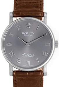 Rolex Cellini Ladies 5116-9 Grey Roman White Gold Brown Leather Manual BRAND NEW