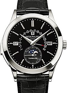 Patek Philippe 5216P-001 Grand Complications Perpetual Calendar Day Month Moon Phase 39.5mm Black Index Platinum Leather Manual BRAND NEW