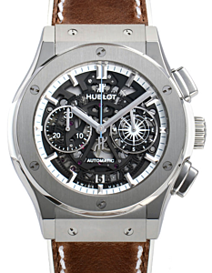 Hublot Classic Fusion Aerofusion 525.NX.0129.VR.LGO16 Skeleton Index Titanium &amp; Brown Leather 45mm BRAND NEW
