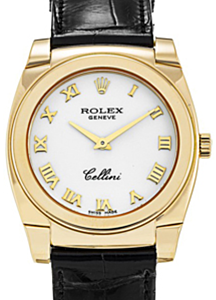 Rolex Cellini Ladies 5310-8 White Roman Yellow Gold Black Leather Manual BRAND NEW