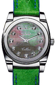 Rolex Cellini Cestello Ladies 5310-9 Dark Mother of Pearl Diamond White Gold Green Leather Quartz BRAND NEW