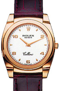 Rolex Cellini Cestello Ladies 5320-5 White Arabic / Index Rose Gold Burgundy Leather Quartz BRAND NEW