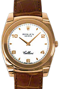 Rolex Cellini Cestello 5330-5 White Roman Rose Gold Brown Leather Quartz BRAND NEW