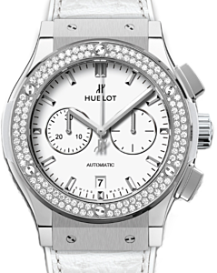 Hublot Classic Fusion Chronograph 541.NE.2010.LR.1104 White Index Diamond Bezel &amp; Titanium Case Leather 45mm BRAND NEW