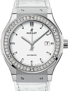Hublot Classic Fusion 542.NE.2010.LR.1204 White Index Diamond Bezel &amp; Titanium Case Leather 42mm BRAND NEW