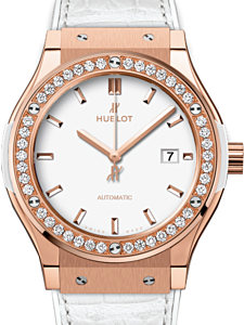 Hublot Classic Fusion 542.OE.2080.LR.1204 White Index Diamond Bezel &amp; Rose Gold Case Leather 42mm BRAND NEW
