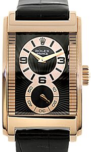 Rolex Cellini Prince "Rayon Flamm De La Gloire" Guilloche Dial Arabic / Index Rose Gold Black 54425