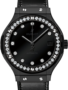 Hublot Classic Fusion Shiny 565.CX.1210.VR.1204 Black Dial Diamond Bezel Black Ceramic &amp; Leather 38mm BRAND NEW