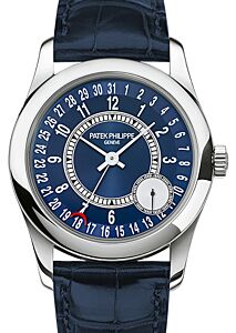 Patek Philippe 6000G-012 Calatrava 37mm Blue Sunburst Arabic Date White Gold Leather 