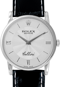 Rolex Cellini Quartz Ladies 6111-9 Silver Roman / Index White Gold Black Leather BRAND NEW