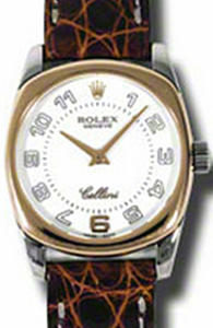 Rolex Cellini Danaos 6229-9 White Arabic Rose Gold Bezel White Gold Brown Leather Quartz BRAND NEW