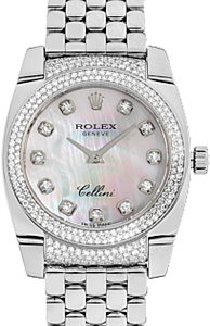 Rolex Cellini Cestello Ladies 6311-9 White Mother of Pearl Diamond Set White Gold Damier Quartz BRAND NEW