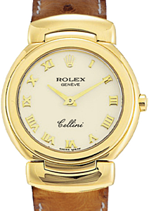Rolex Cellini Quartz Ladies 6621-8S Ivory Roman Yellow Gold Brown Ostrich Leather BRAND NEW