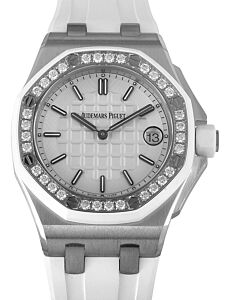 Audemars Piguet 67540SK.ZZ.A010CA.01 Royal Oak Offshore Quartz 37mm White Index Diamond Bezel Stainless Steel Rubber Automatic 