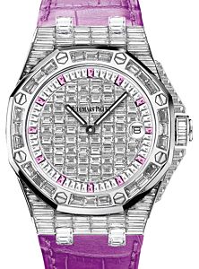 Audemars Piguet 67543BC.ZZ.DXXXCR.01 Royal Oak Offshore Quartz 37mm Diamond Pave Pink Sapphires White Gold Leather - BRAND NEW