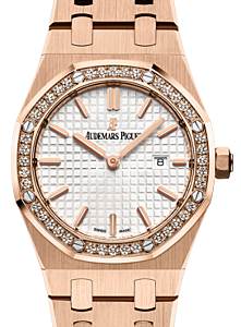 Audemars Piguet Royal Oak Quartz Ladies Rose Gold Diamond 33mm Silver Dial Bracelet 67651OR.ZZ.1261OR.01 