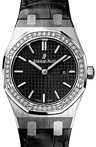 Audemars Piguet Royal Oak Quartz Ladies Stainless Steel Black Index Diamond Bezel 33mm Bracelet 67651ST.ZZ.D002CR.01 