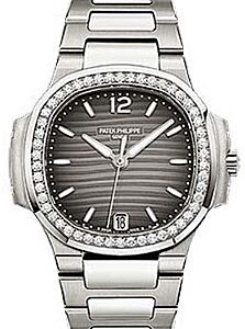 Patek Philippe 7018/1A-011 Nautilus Ladies 33.6mm Charcoal Index Diamond Bezel Stainless Steel Date BRAND NEW