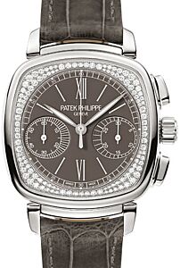 Patek Philippe 7071G-010 Complications Ladies Chronograph 35 ? 39mm Grey Opaline Roman White Gold Diamond Set Leather Manual - BRAND NEW