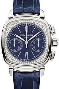 Patek Philippe 7071G-011 Complications Ladies Chronograph 35 ? 39mm Blue Opaline Roman White Gold Diamond Set Leather Manual - BRAND NEW