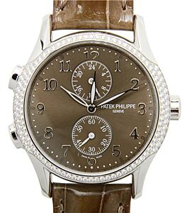 Patek Philippe Complications Ladies Calatrava Time Travel White Gold Diamond 35mm Brown Dial Leather Manual 7134G-001 - BRAND NEW