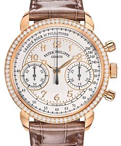 Patek Philippe Complications Chronograph Rose Gold Silver Opaline Dial 38mm Diamond Bezel 7150/250R-001 - BRAND NEW
