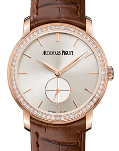 Audemars Piguet 77239OR.ZZ.A088CR.01 Jules Audemars Small Seconds 33mm Silver Index Diamond Bezel Rose Gold Leather BRAND NEW