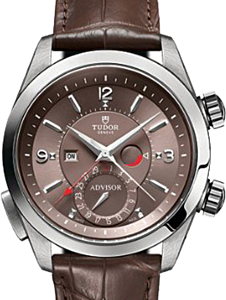 Tudor Heritage Advisor 79620TC Cognac Arabic &amp; Index Titanium &amp; Stainless Steel Leather Bracelet 42mm BRAND NEW