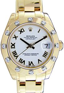 Rolex Datejust Pearlmaster 29 80318-WHTRDP White Roman Diamond Set Yellow Gold - BRAND NEW