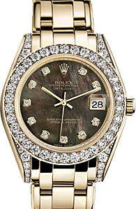 Rolex Pearlmaster 34 81158 Black Mother of Pearl Diamond Set Yellow Gold BRAND NEW