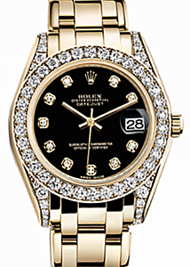 Rolex Pearlmaster 34 81158 Black Diamond Set Yellow Gold BRAND NEW