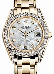 Rolex Pearlmaster 34 81158 White Mother of Pearl Roman Diamond Set Yellow Gold BRAND NEW