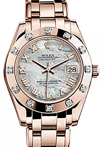 Rolex Pearlmaster 34 81315 White Mother of Pearl Roman Rose Gold Bezel Set with Diamonds Rose Gold BRAND NEW
