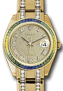 Rolex Pearlmaster 39 86348SABLV Diamond Paved Roman Set with Sapphires Diamond Yellow Gold BRAND NEW