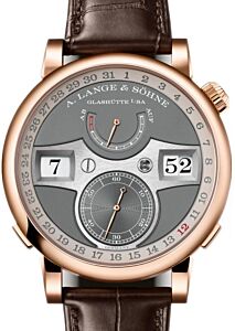 A Lange Sohne Zeitwerk Date Pink Gold 44.2mm Grey Dial 148.033