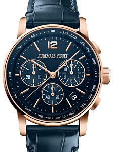 Audemars Piguet Code 11.59 Selfwinding Chronograph Rose Gold/Sapphire 41mm Blue Dial Leather Strap 26393OR.OO.A321CR.01 - Brand New