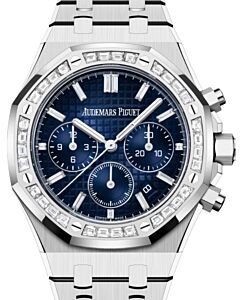 Audemars Piguet Royal Oak Chronograph 38mm White Gold Diamond Set Bezel Blue Diamond Baguette Dial 26715BC.ZZ.1356BC.01