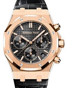 Audemars Piguet Royal Oak Chronograph 41mm Rose Gold Black Dial Leather Strap 26240OR.OO.D002CR.02