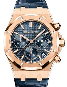 Audemars Piguet Royal Oak Chronograph 41mm Rose Gold Blue Dial Leather Strap 26240OR.OO.D315CR.02