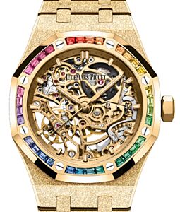 Audemars Piguet Royal Oak Frosted Gold Double Balance Wheel Openworked 37mm Rainbow Set Bezel 15468BA.YG.1259BA.01-B