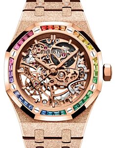 Audemars Piguet Royal Oak Frosted Gold Double Balance Wheel Openworked Rose Gold 37mm Rainbow Sapphire 15468OR.YG.1259OR.01 - BRAND NEW