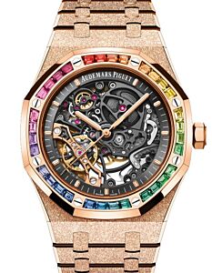 Audemars Piguet Royal Oak Frosted Rose Gold Double Balance Wheel Openworked Rainbow Slate Grey 41mm Bracelet 15412OR.YG.1224OR.01-B