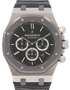 Audemars Piguet Royal Oak Leo Messi Chronograph Stainless Steel Tantalum Bezel 41mm Grey Index Dial Alligator Leather Strap 26325TS.OO.D005CR.01 