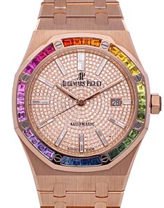 Audemars Piguet Royal Oak Pink Rose Gold/Rainbow Sapphires Diamond Paved Dial 15413OR.YY.1220OR.01