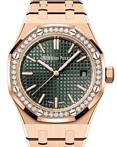 Audemars Piguet Royal Oak 37mm Rose Gold Khaki Green Dial Diamond Bezel 15551OR.ZZ.1356OR.06