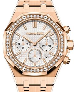 Audemars Piguet Royal Oak Chronograph 38mm Rose Gold Silver Dial Diamond Bezel  26715OR.ZZ.1356OR.01