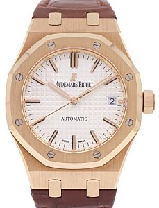 Audemars Piguet Royal Oak Selfwinding Rose Gold 37mm Silver Index Dial Leather Strap 15450OR.OO.D088CR.01