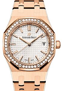 Audemars Piguet Royal Oak Selfwinding 34mm Rose Gold Diamond Bezel Silver Dial 77351OR.ZZ.1261OR.01