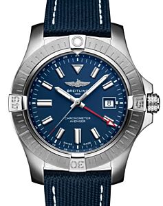 Breitling Avenger Automatic GMT 45 Stainless Steel Blue Dial Leather Strap A32395101C1X1